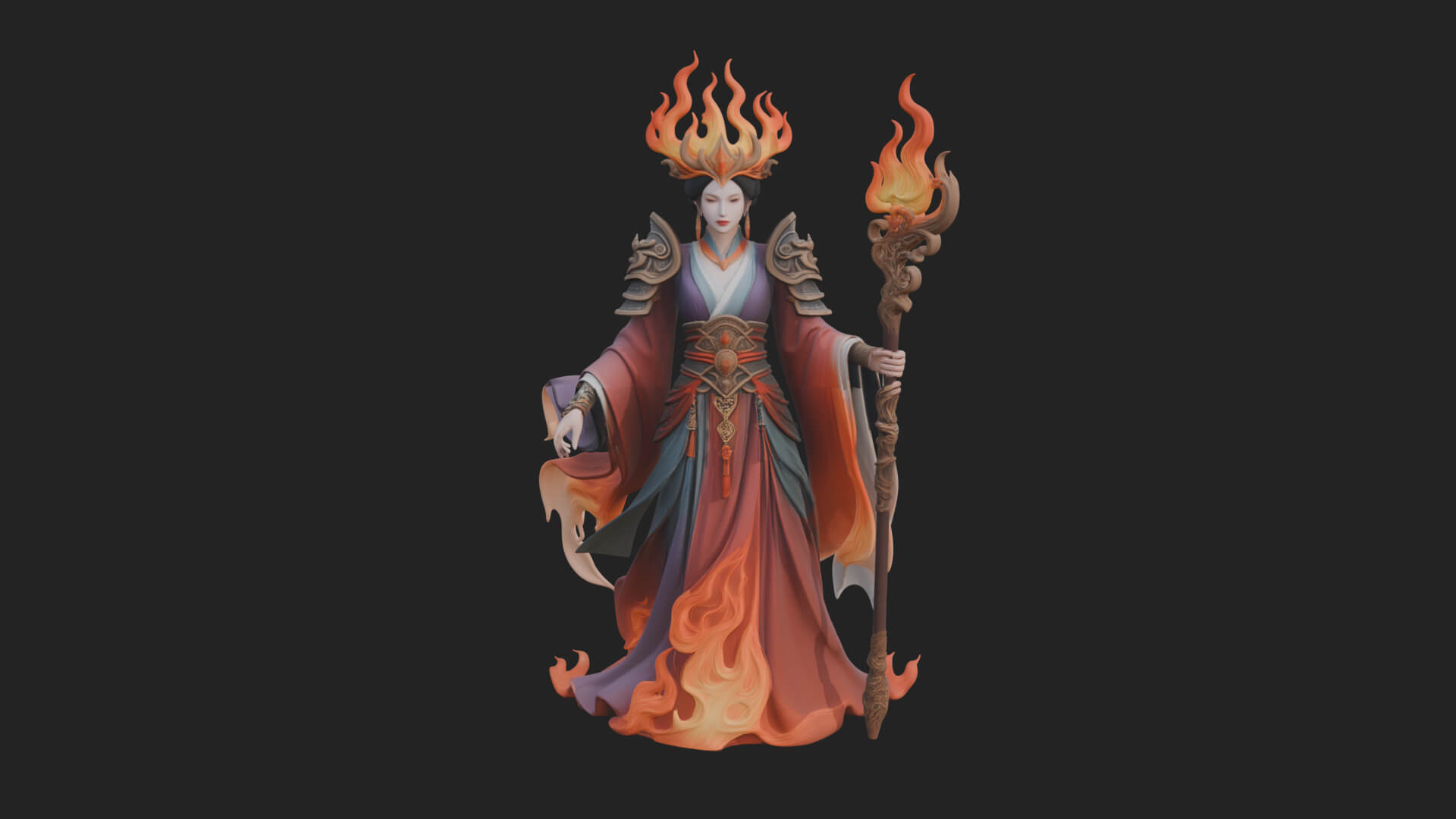 Flame Robed Sorceress Statue Design 1 3D Print Model 3D Model