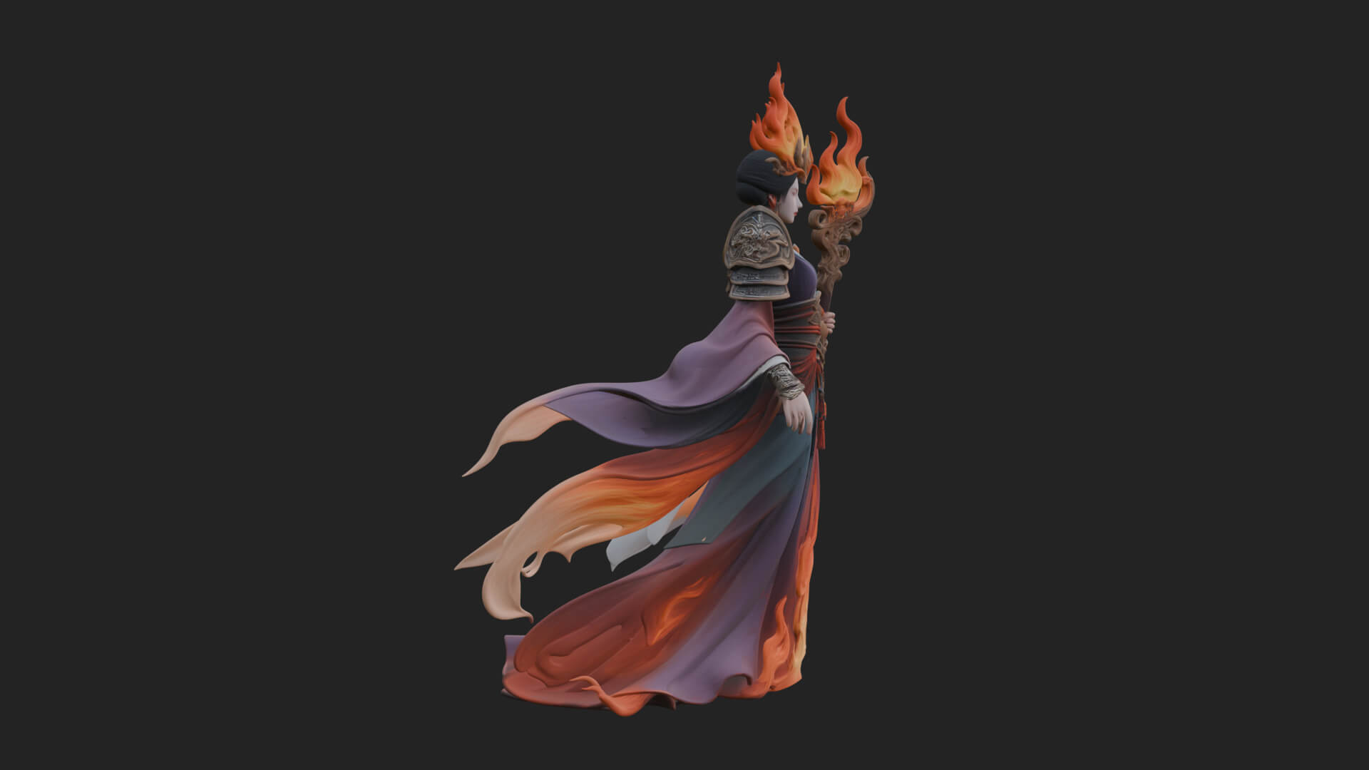 Flame Robed Sorceress Statue Design 1 3D Print Model 3D Model