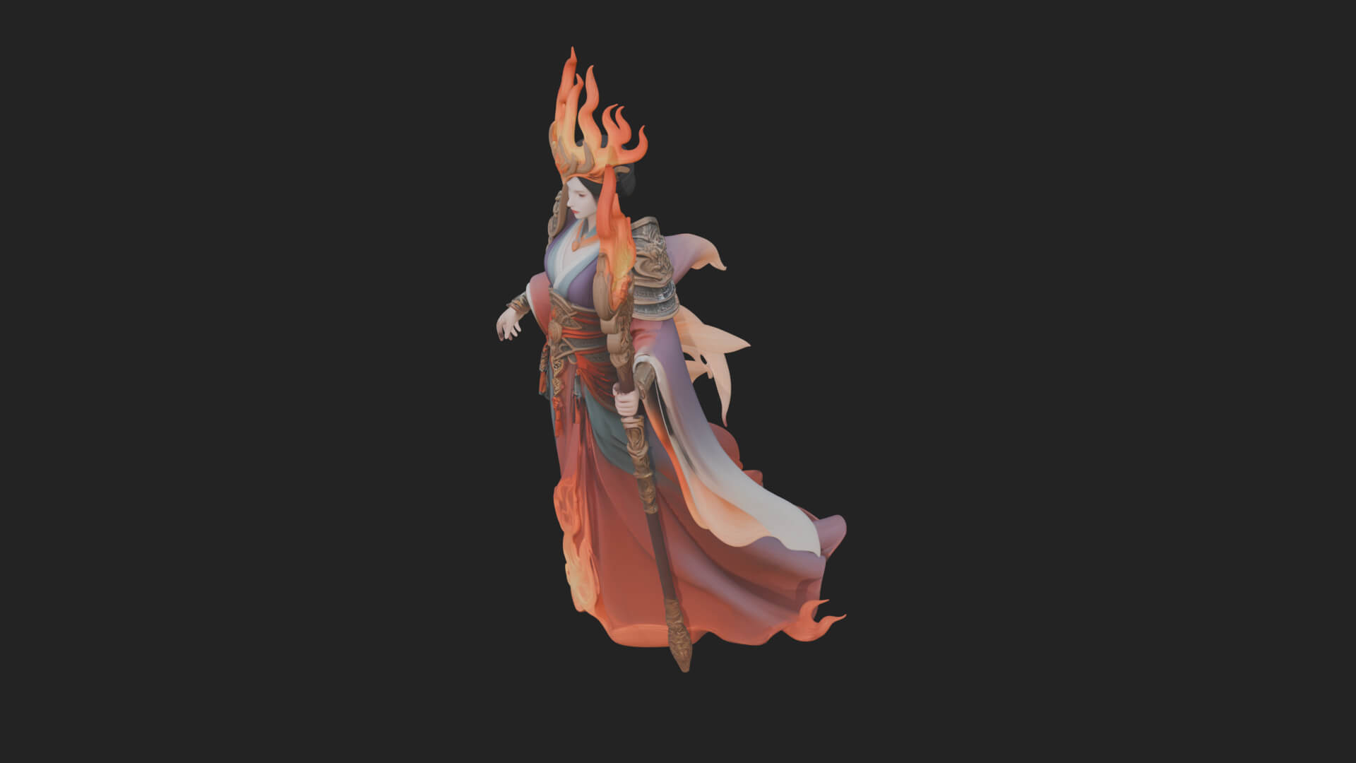 Flame Robed Sorceress Statue Design 1 3D Print Model 3D Model