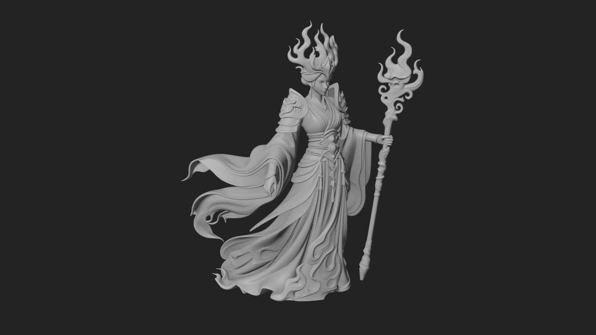 Flame Robed Sorceress Statue Design 1 3D Print Model 3D Model
