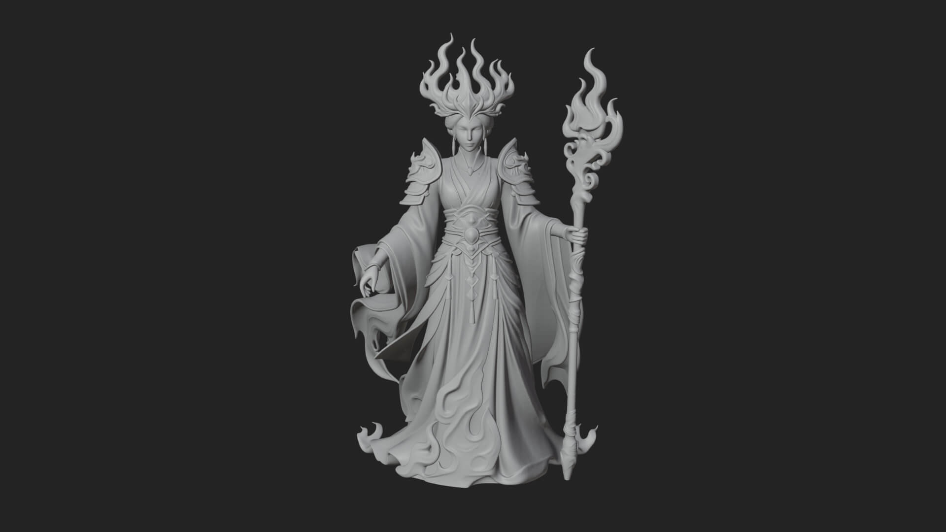 Flame Robed Sorceress Statue Design 1 3D Print Model 3D Model