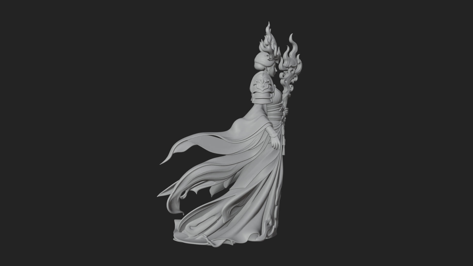 Flame Robed Sorceress Statue Design 1 3D Print Model 3D Model
