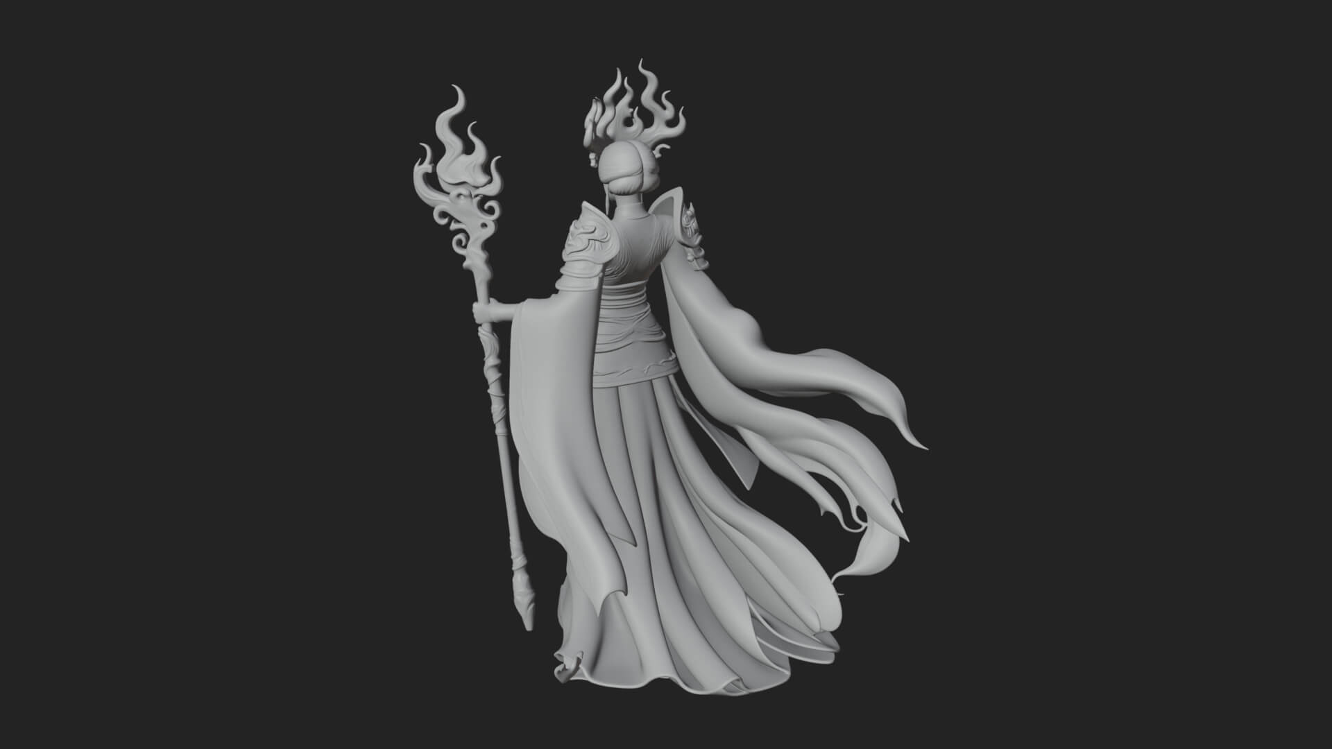 Flame Robed Sorceress Statue Design 1 3D Print Model 3D Model