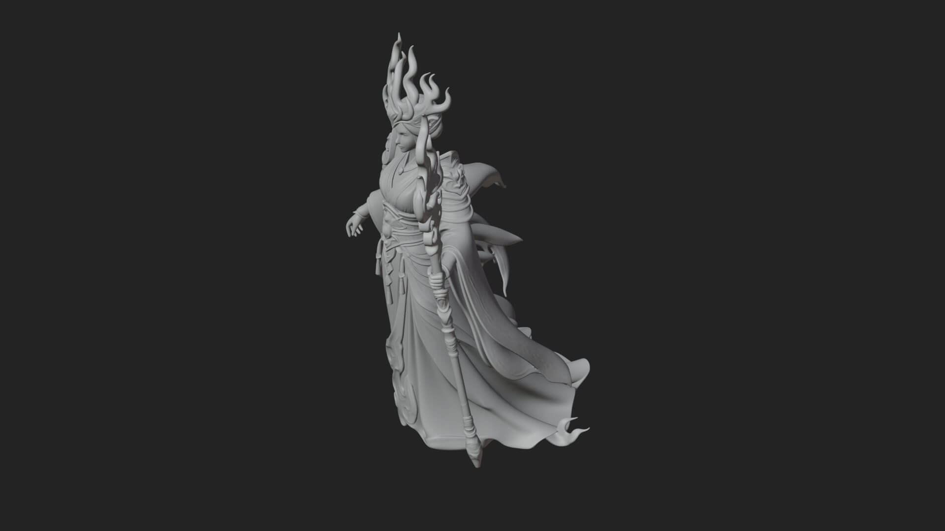 Flame Robed Sorceress Statue Design 1 3D Print Model 3D Model