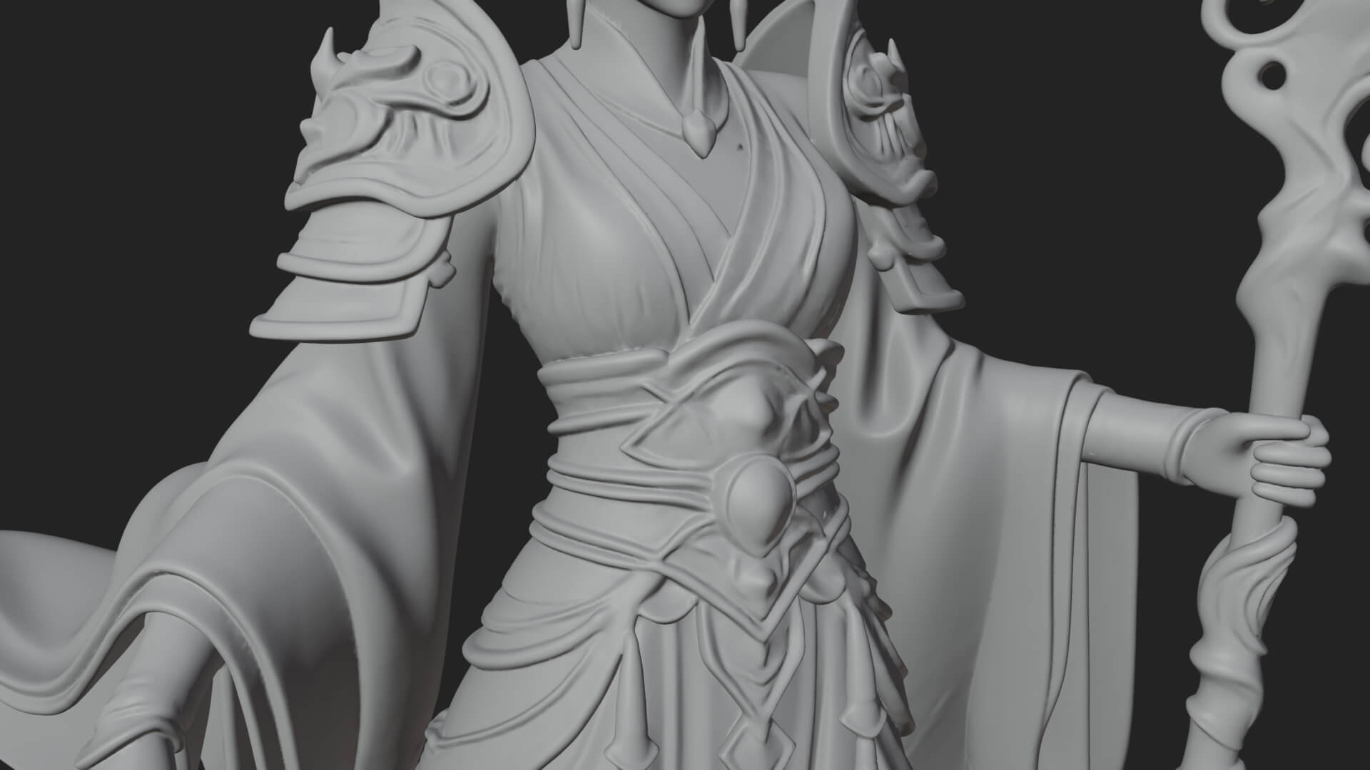 Flame Robed Sorceress Statue Design 1 3D Print Model 3D Model