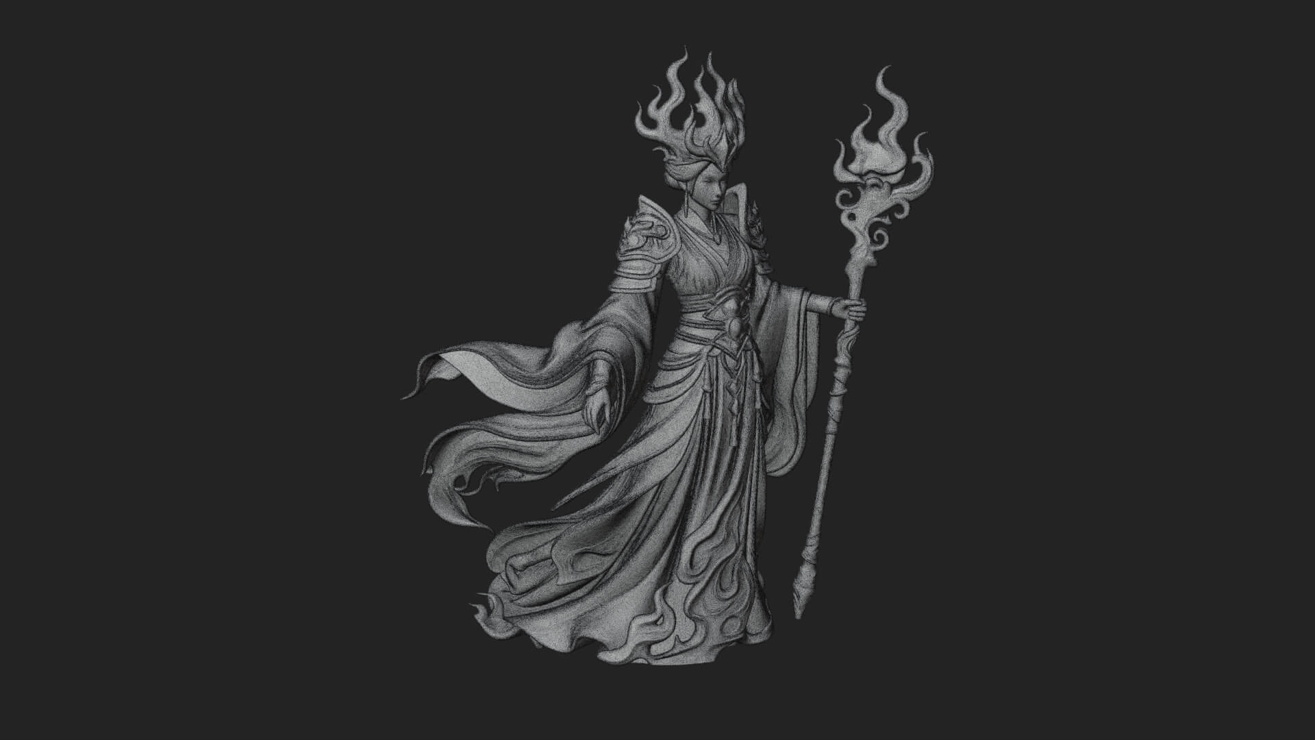 Flame Robed Sorceress Statue Design 1 3D Print Model 3D Model
