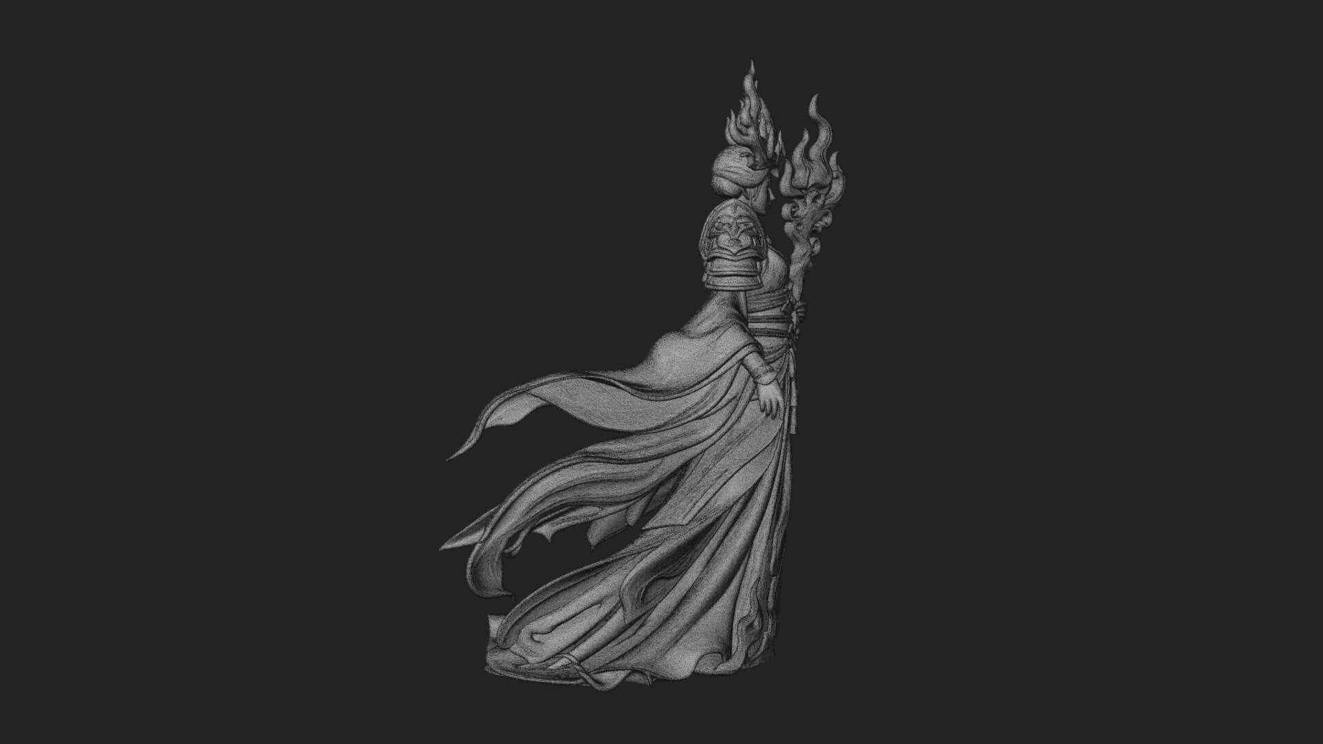 Flame Robed Sorceress Statue Design 1 3D Print Model 3D Model