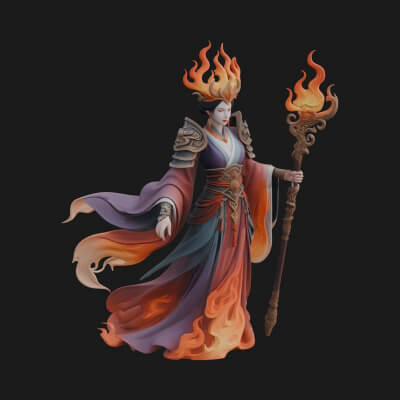 Flame Robed Sorceress Statue Design 1 3D Print Model