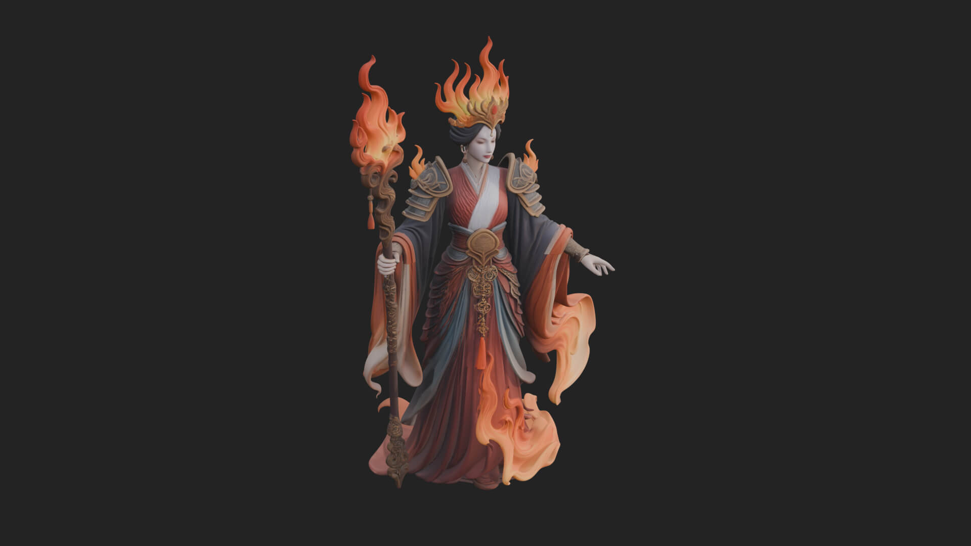 Flame Robed Sorceress Statue Design 2 3D Print Model 3D Model