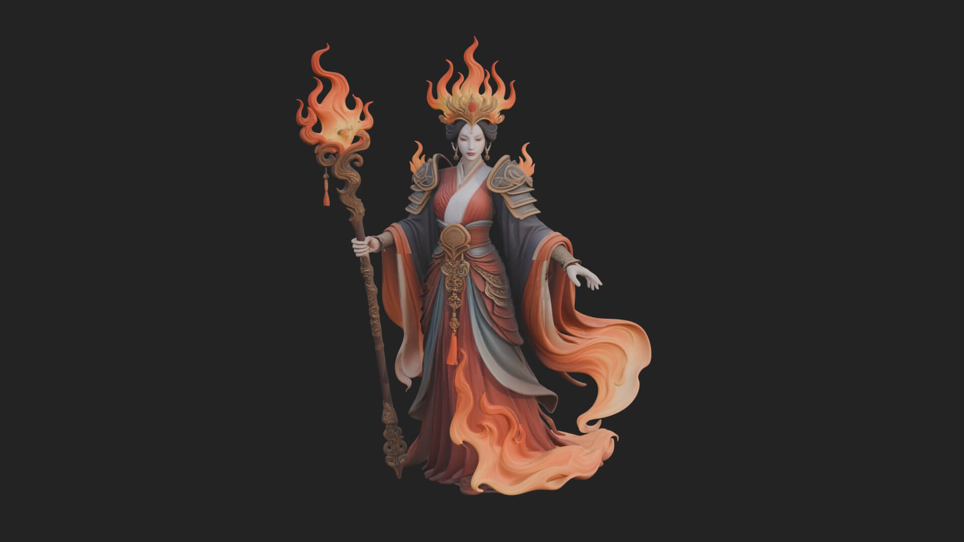 Flame Robed Sorceress Statue Design 2 3D Print Model 3D Model