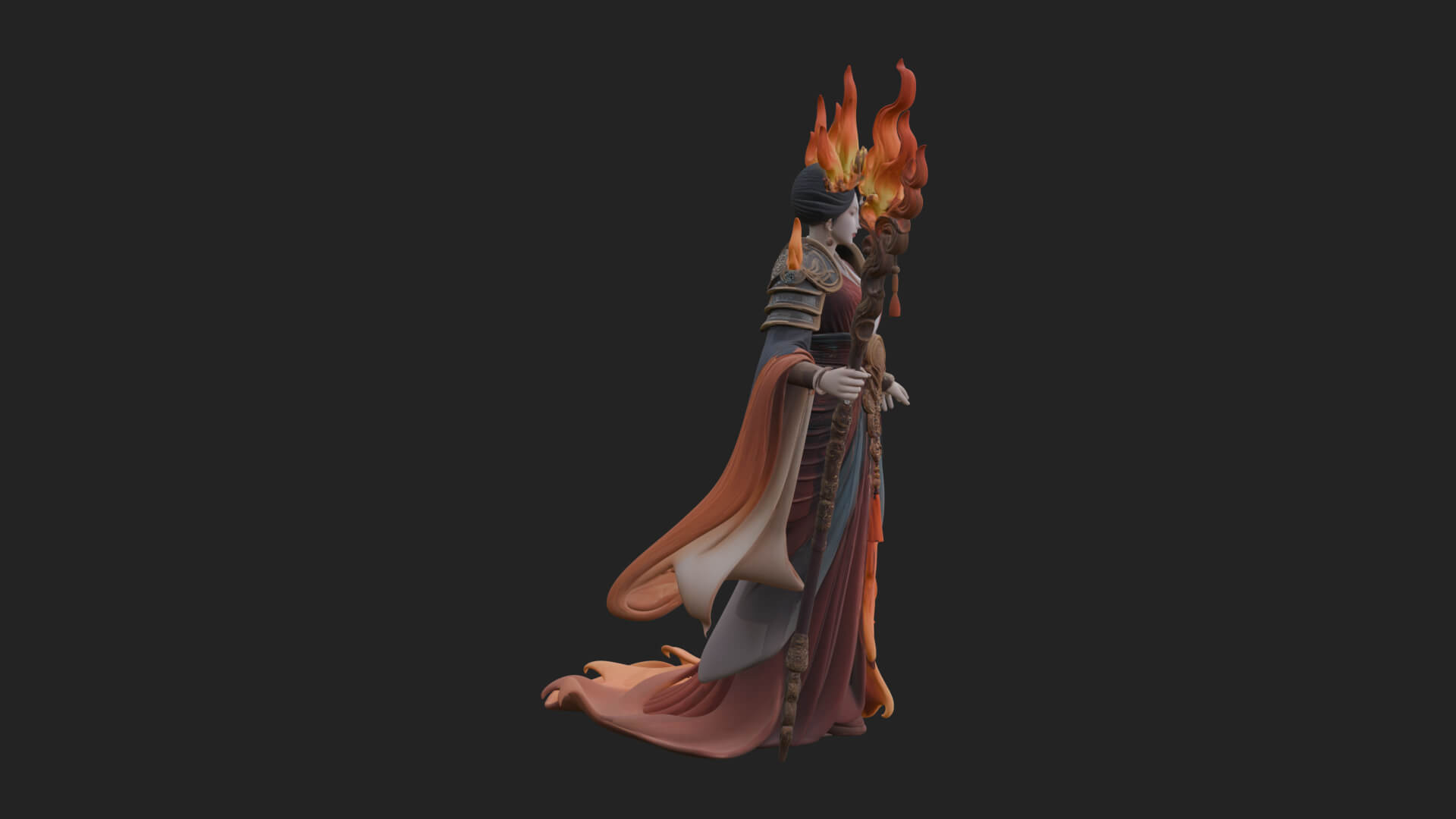 Flame Robed Sorceress Statue Design 2 3D Print Model 3D Model