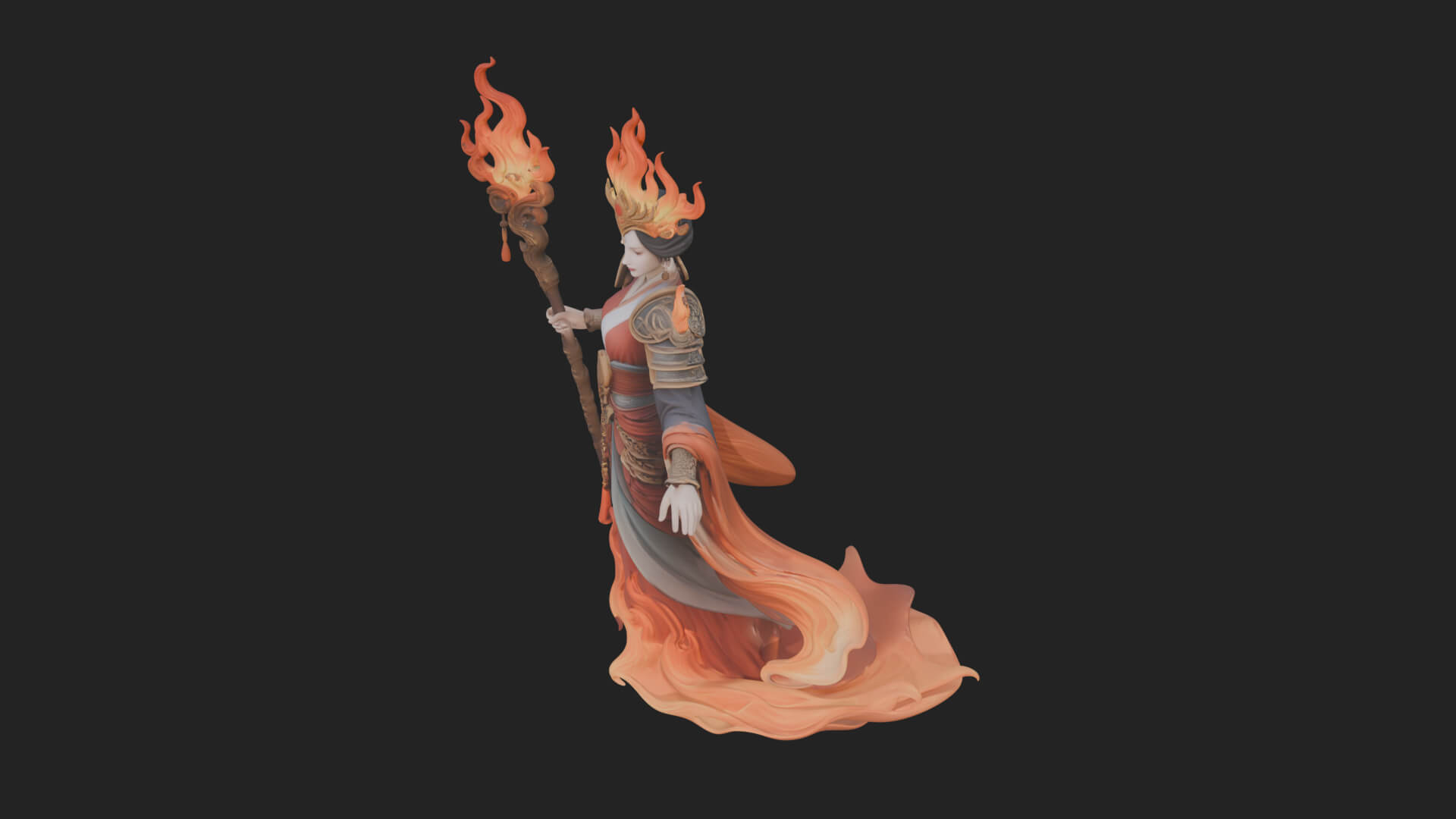 Flame Robed Sorceress Statue Design 2 3D Print Model 3D Model
