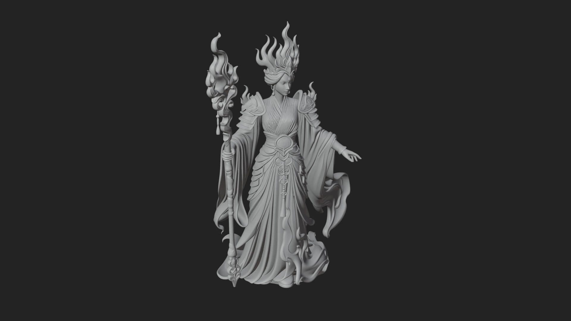 Flame Robed Sorceress Statue Design 2 3D Print Model 3D Model