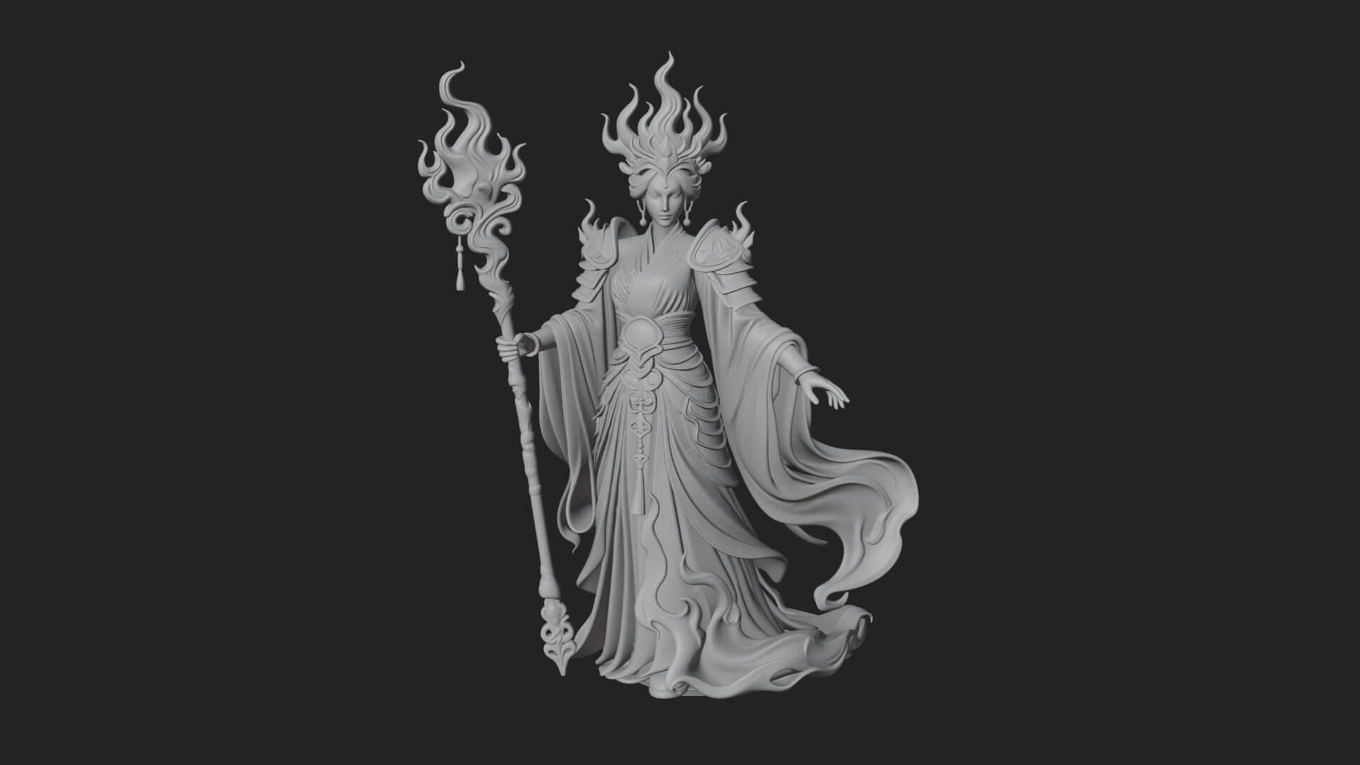 Flame Robed Sorceress Statue Design 2 3D Print Model 3D Model