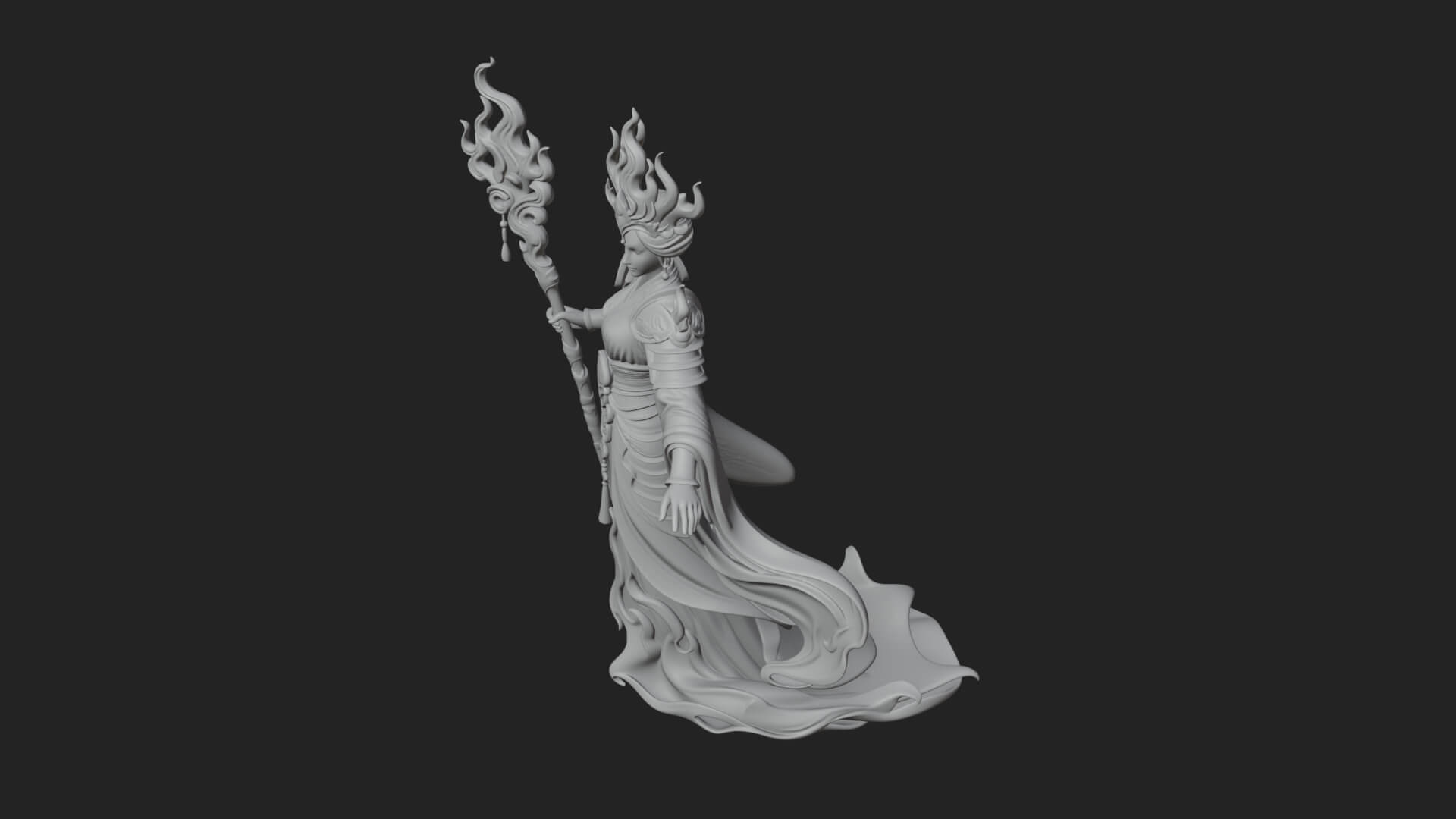 Flame Robed Sorceress Statue Design 2 3D Print Model 3D Model