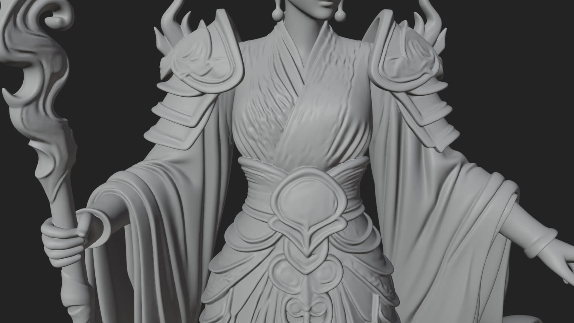 Flame Robed Sorceress Statue Design 2 3D Print Model 3D Model