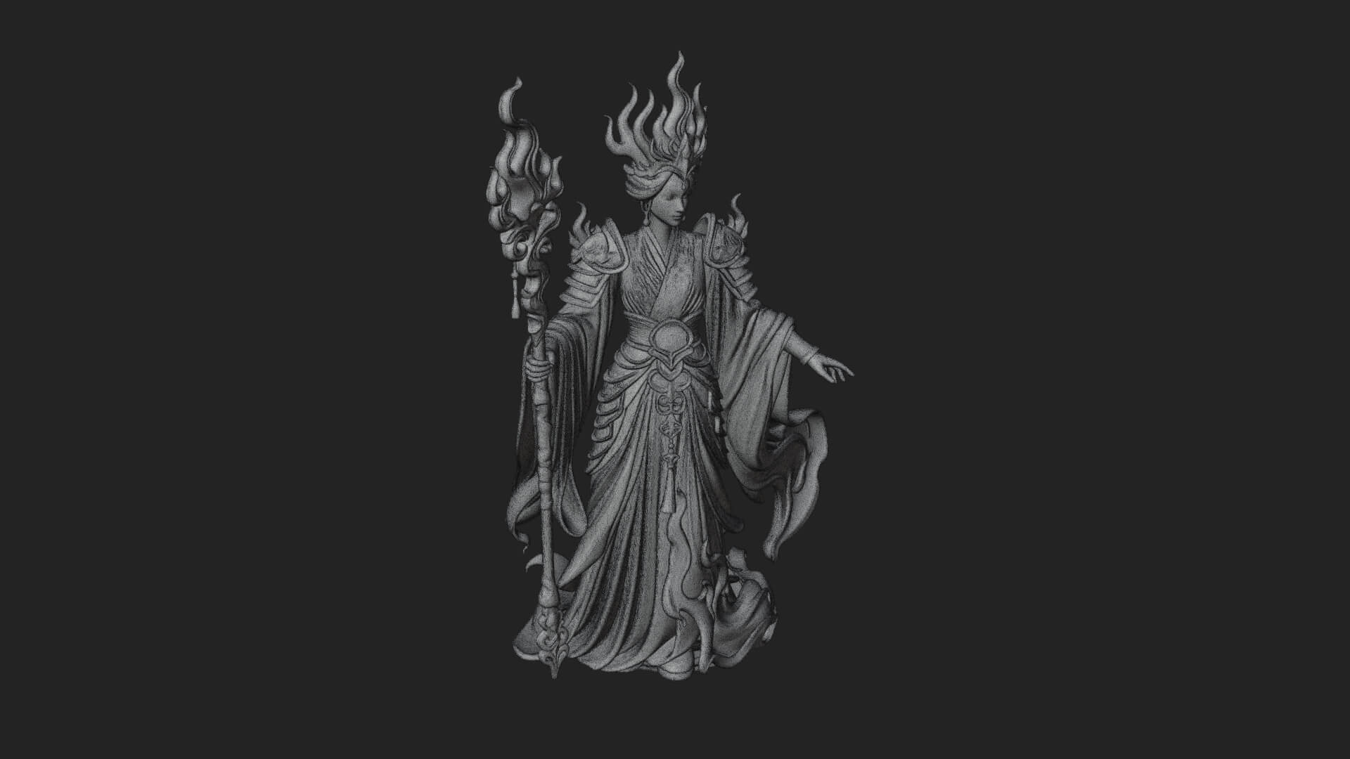 Flame Robed Sorceress Statue Design 2 3D Print Model 3D Model