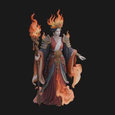 Flame Robed Sorceress Statue Design 2 3D Print Model