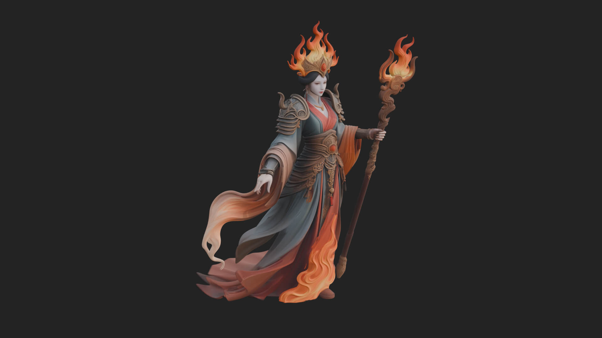 Flame Robed Sorceress Statue Design 3 3D Print Model 3D Model