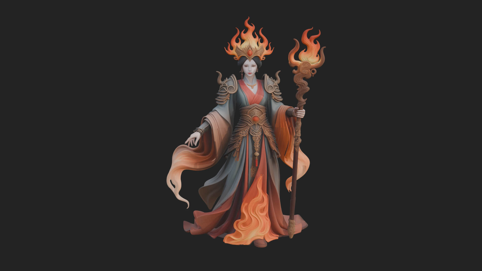 Flame Robed Sorceress Statue Design 3 3D Print Model 3D Model