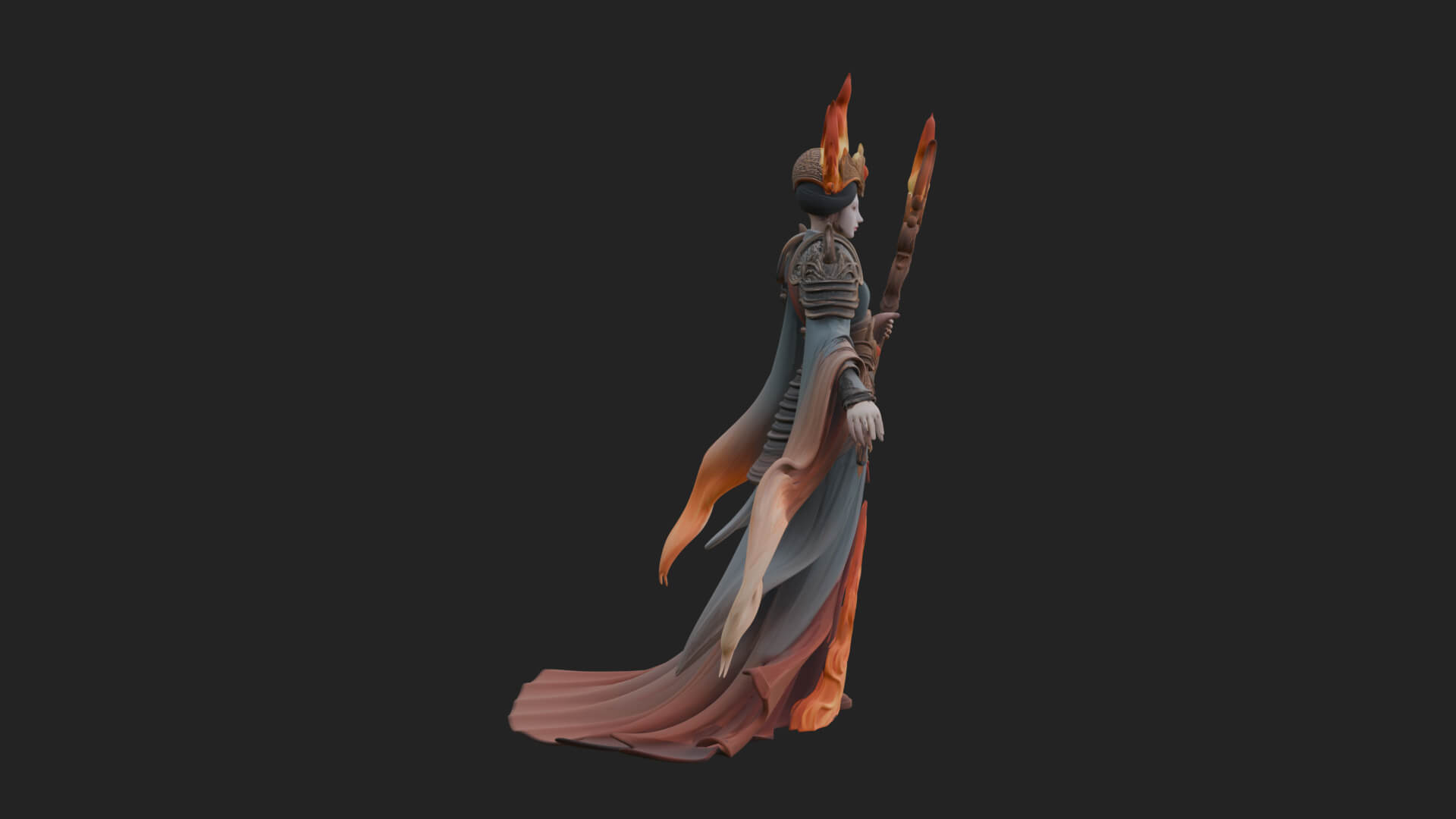 Flame Robed Sorceress Statue Design 3 3D Print Model 3D Model