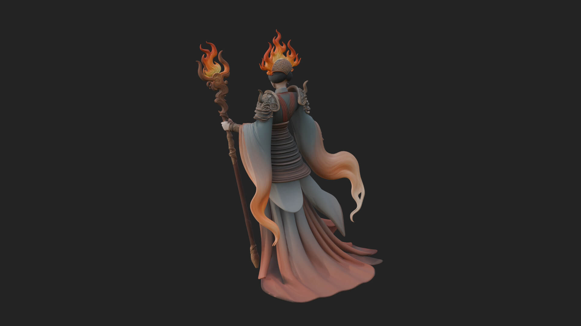 Flame Robed Sorceress Statue Design 3 3D Print Model 3D Model