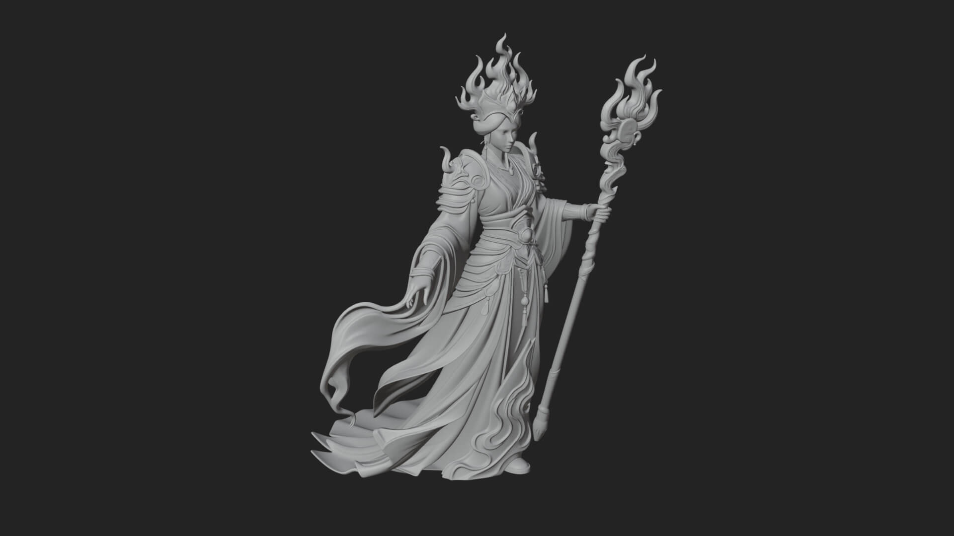 Flame Robed Sorceress Statue Design 3 3D Print Model 3D Model