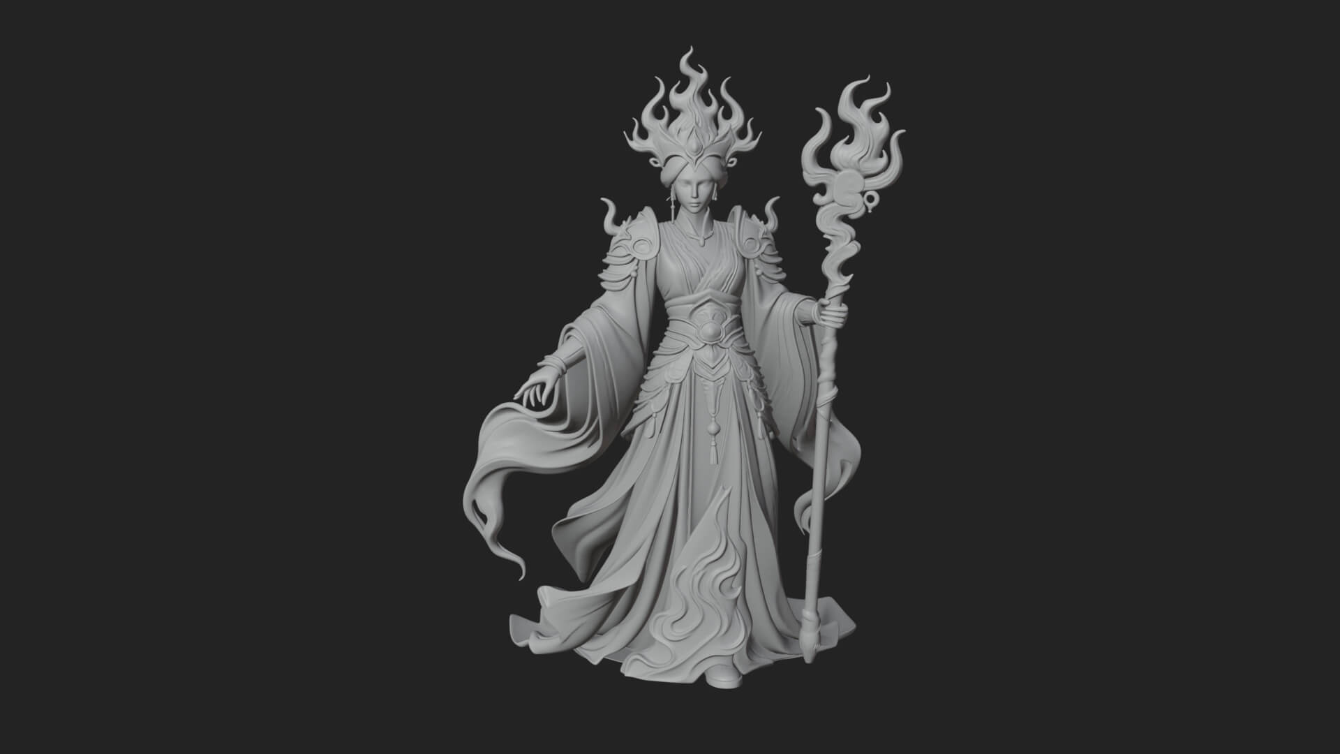 Flame Robed Sorceress Statue Design 3 3D Print Model 3D Model