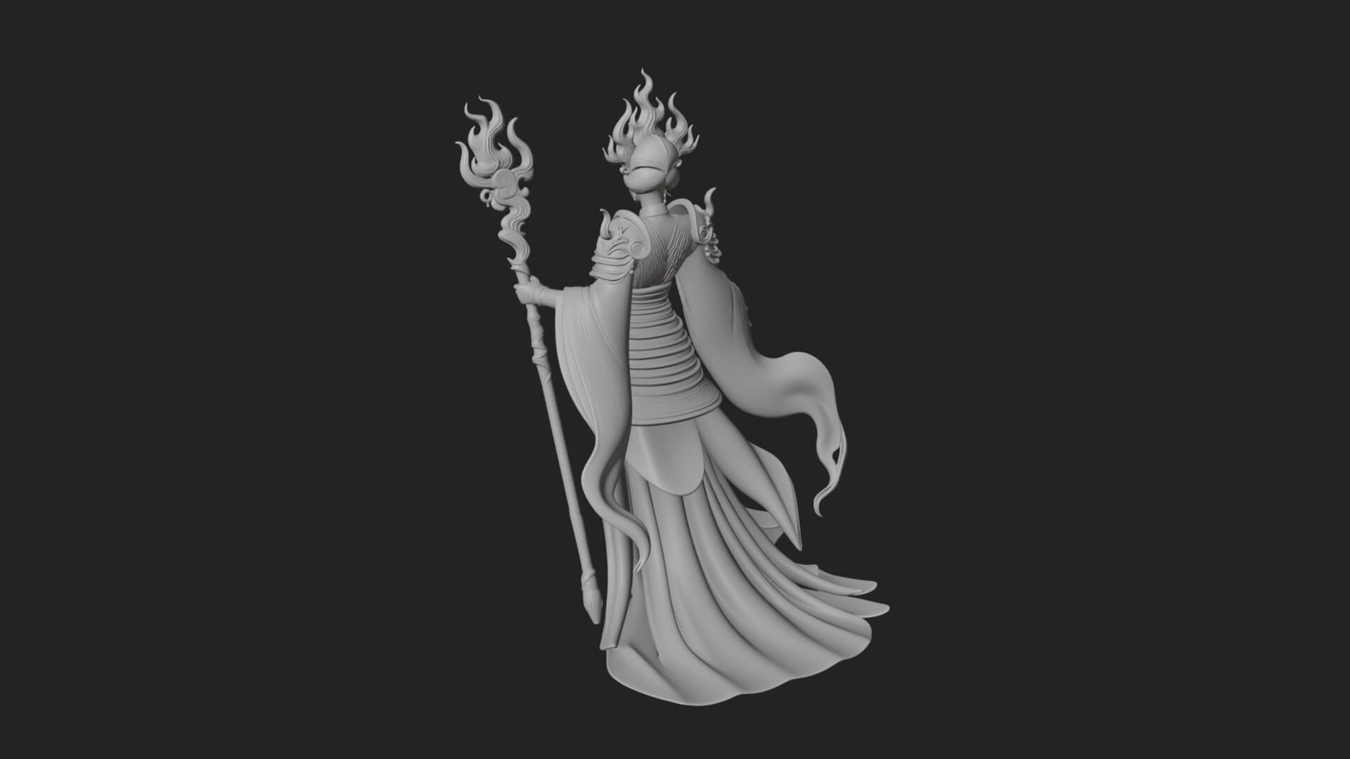 Flame Robed Sorceress Statue Design 3 3D Print Model 3D Model