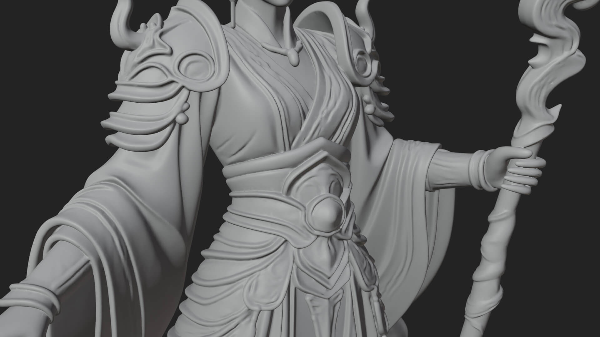Flame Robed Sorceress Statue Design 3 3D Print Model 3D Model
