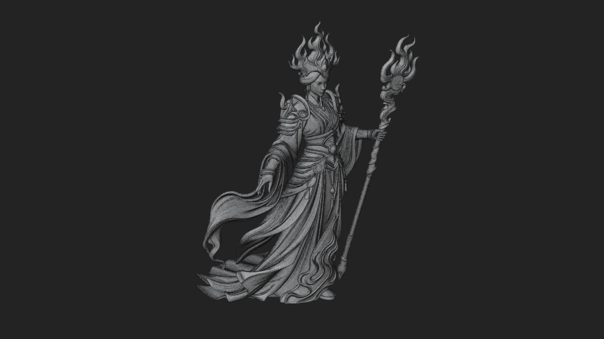 Flame Robed Sorceress Statue Design 3 3D Print Model 3D Model