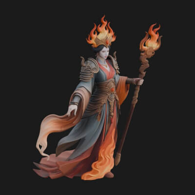 Flame Robed Sorceress Statue Design 3 3D Print Model