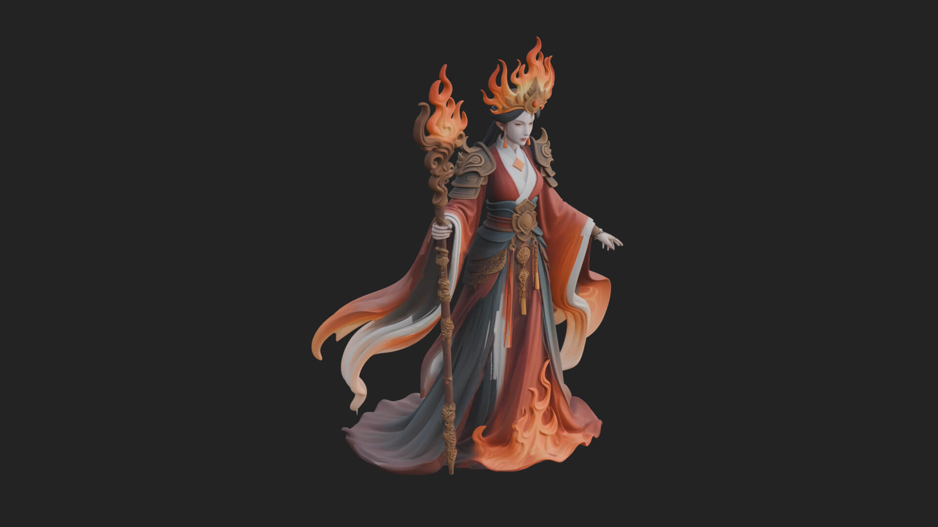 Flame Robed Sorceress Statue Design 4 3D Print Model 3D Model