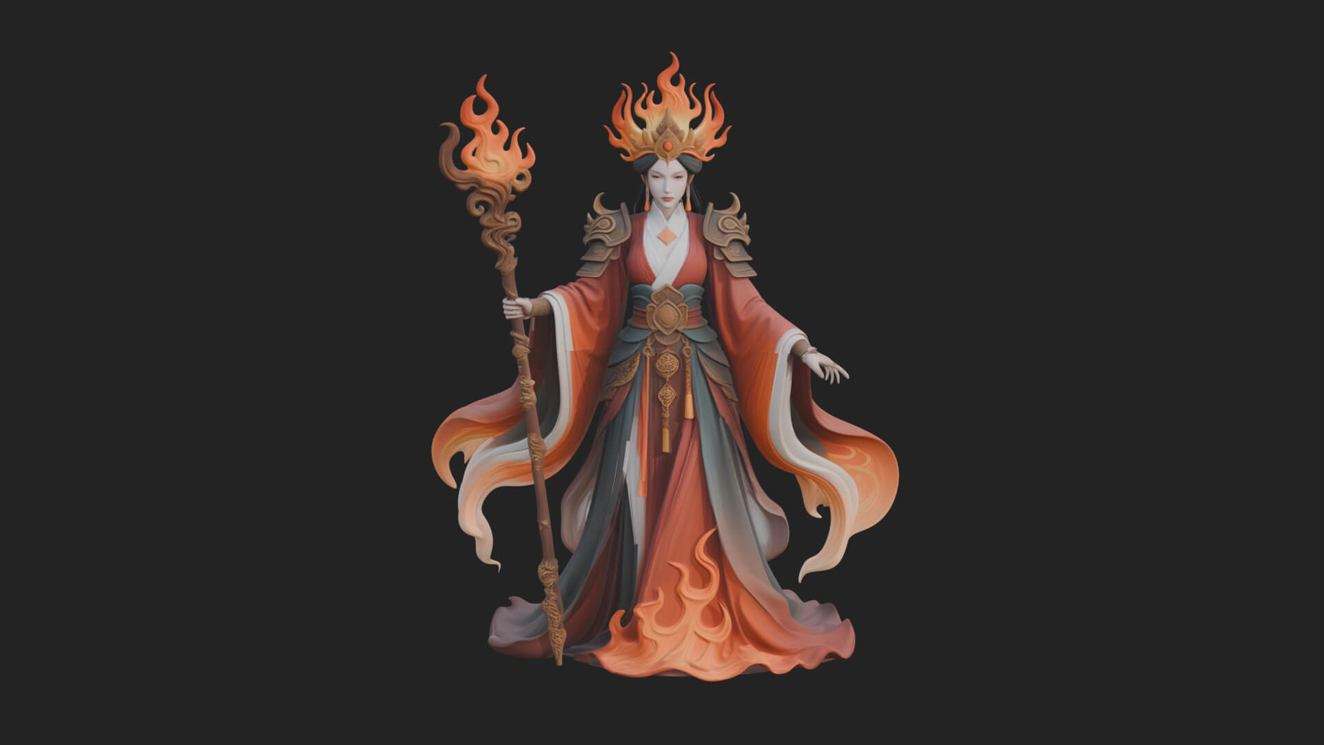 Flame Robed Sorceress Statue Design 4 3D Print Model 3D Model