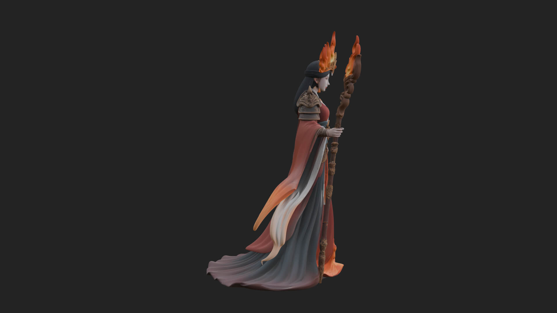 Flame Robed Sorceress Statue Design 4 3D Print Model 3D Model