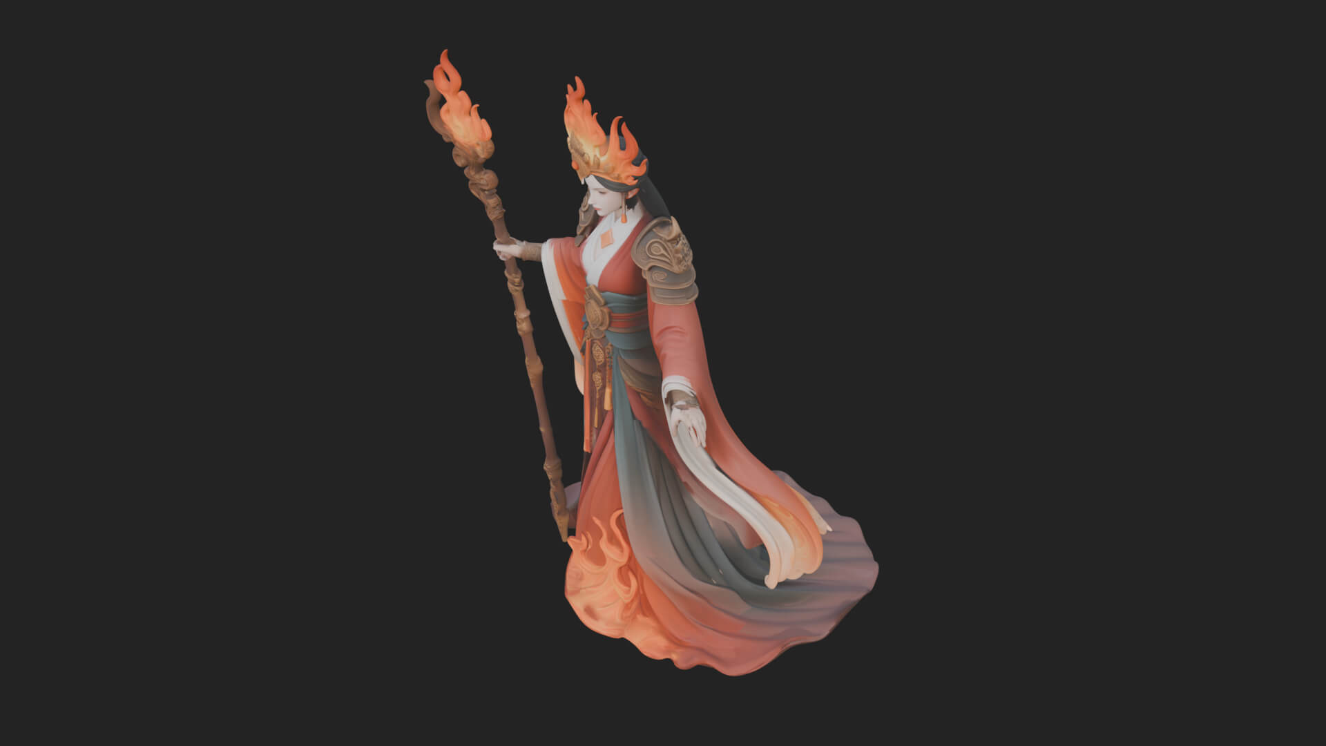 Flame Robed Sorceress Statue Design 4 3D Print Model 3D Model