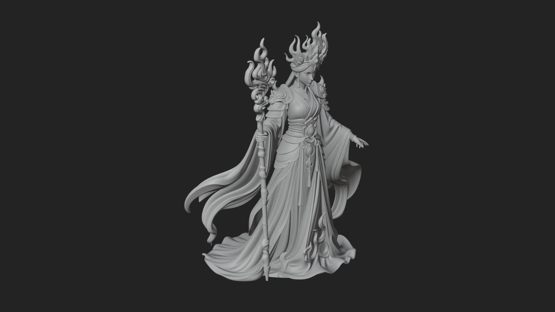 Flame Robed Sorceress Statue Design 4 3D Print Model 3D Model