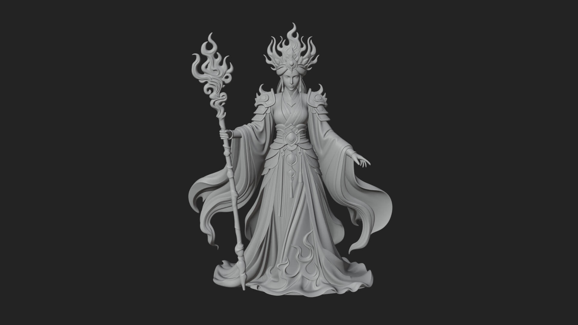 Flame Robed Sorceress Statue Design 4 3D Print Model 3D Model
