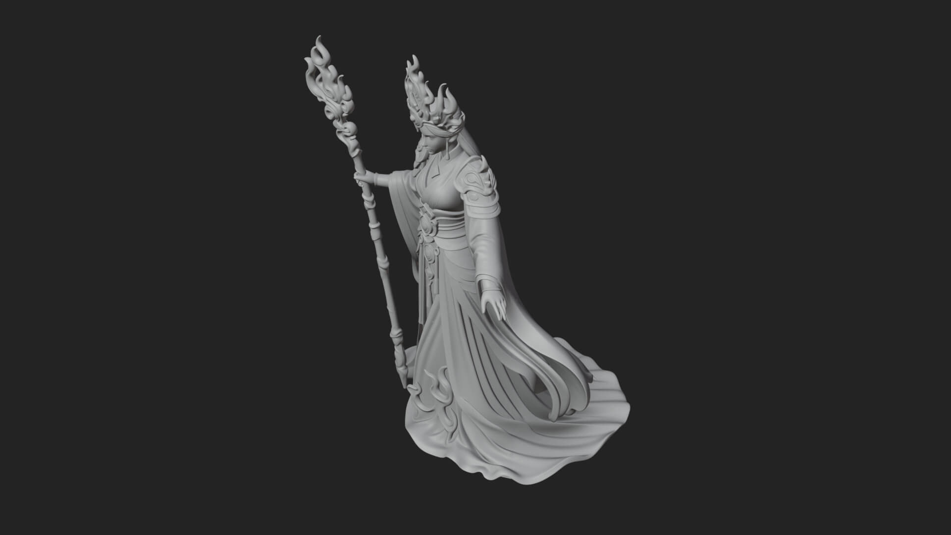 Flame Robed Sorceress Statue Design 4 3D Print Model 3D Model