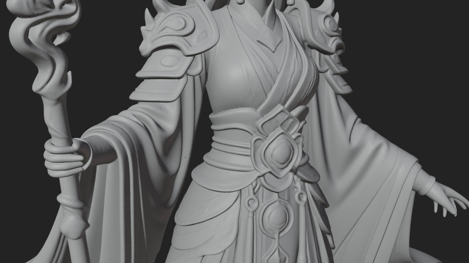 Flame Robed Sorceress Statue Design 4 3D Print Model 3D Model
