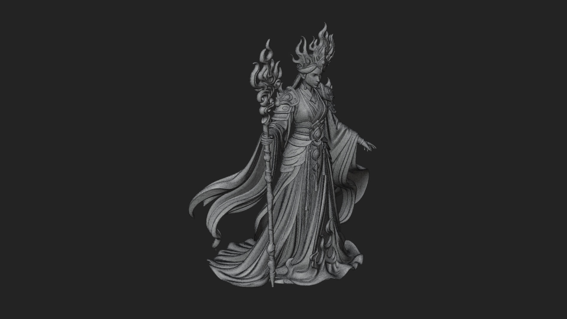 Flame Robed Sorceress Statue Design 4 3D Print Model 3D Model