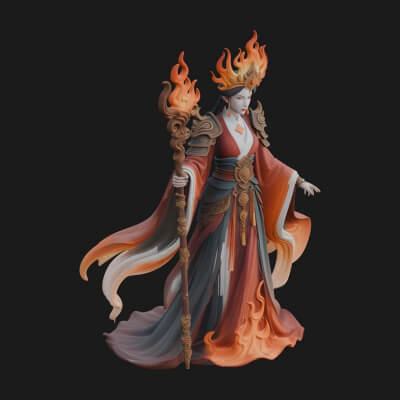 Flame Robed Sorceress Statue Design 4 3D Print Model
