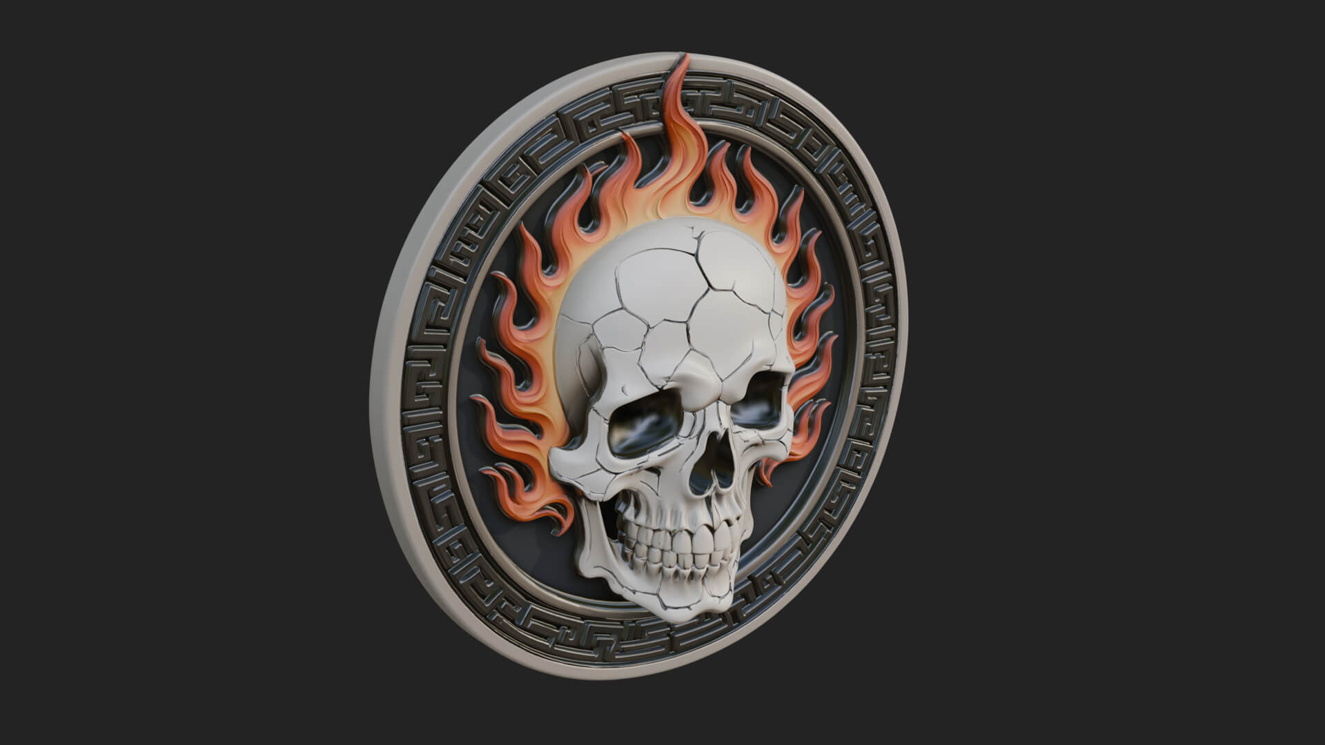 Flame Skull Oval Relief Plaque Design 1 3D Print Model 3D Model