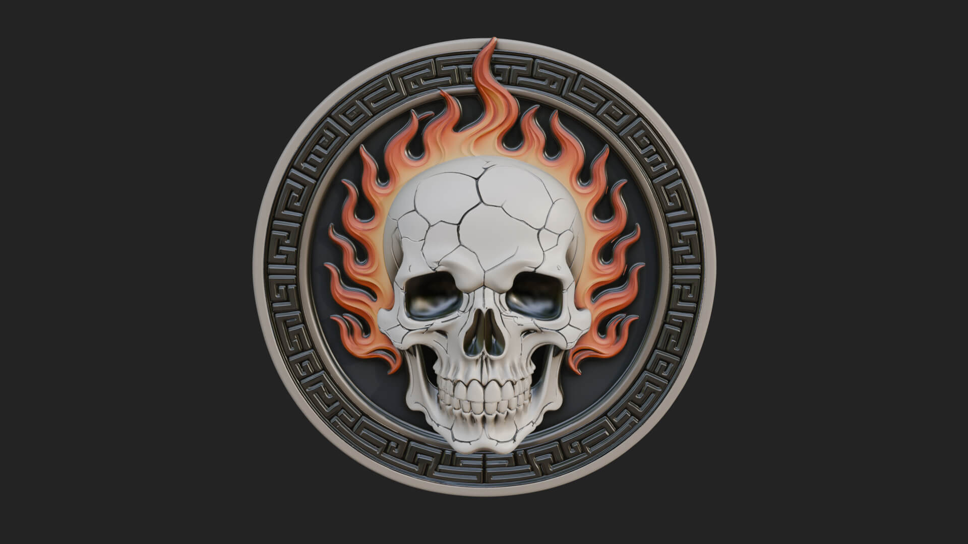 Flame Skull Oval Relief Plaque Design 1 3D Print Model 3D Model