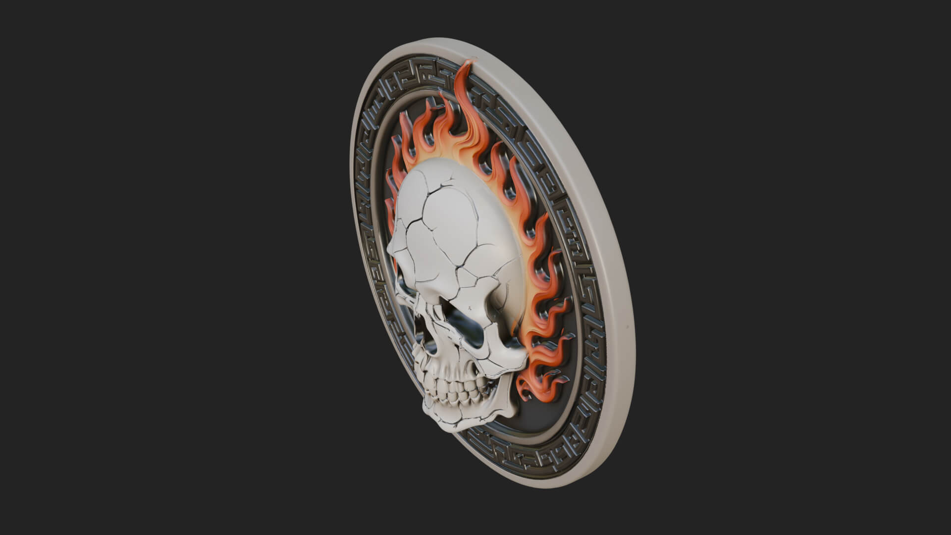 Flame Skull Oval Relief Plaque Design 1 3D Print Model 3D Model