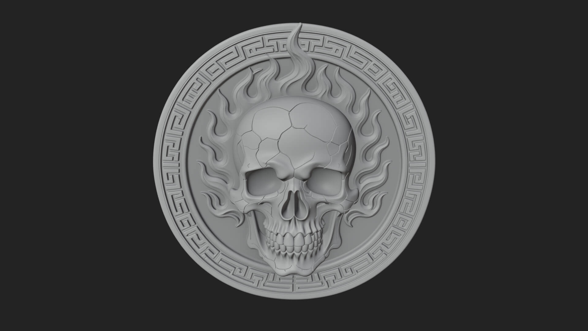 Flame Skull Oval Relief Plaque Design 1 3D Print Model 3D Model