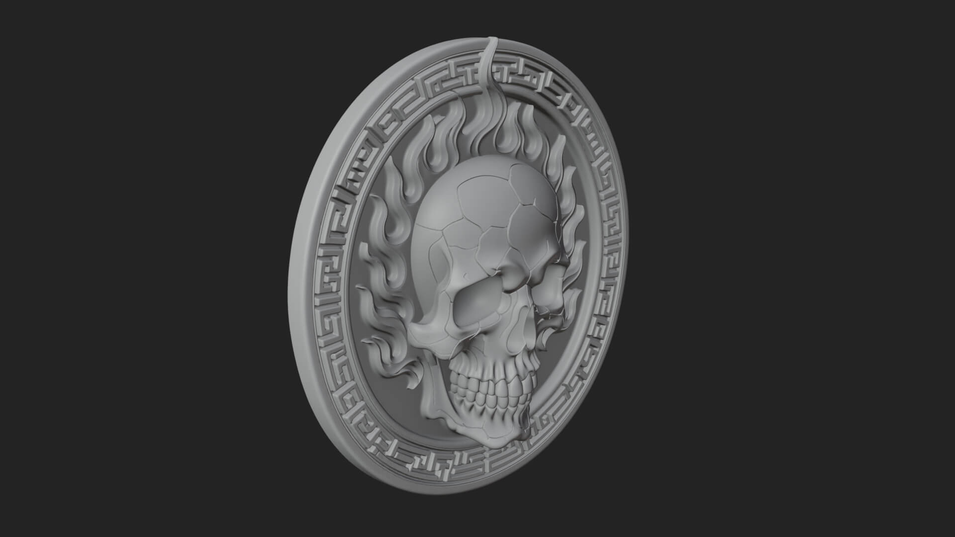 Flame Skull Oval Relief Plaque Design 1 3D Print Model 3D Model