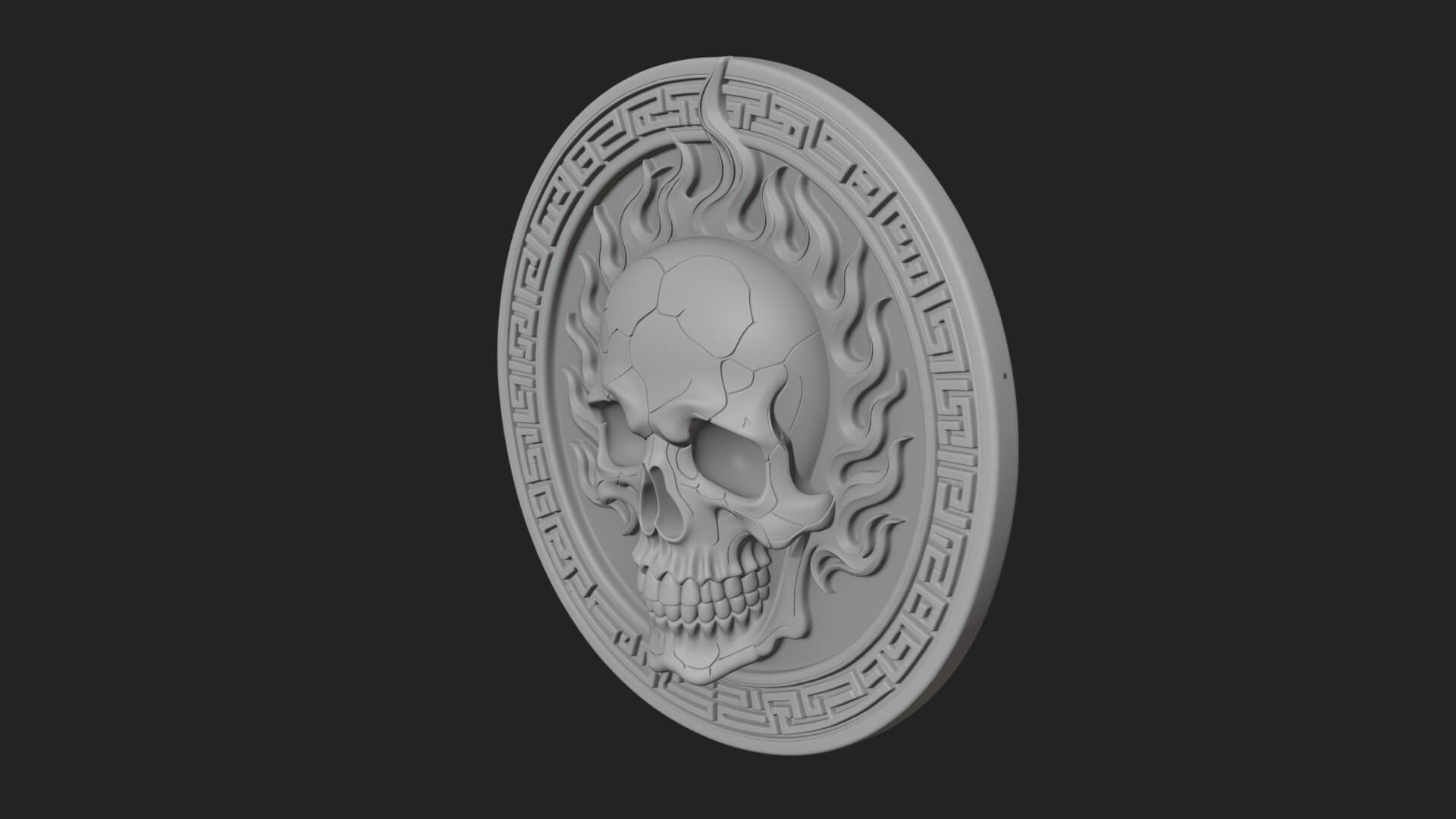 Flame Skull Oval Relief Plaque Design 1 3D Print Model 3D Model