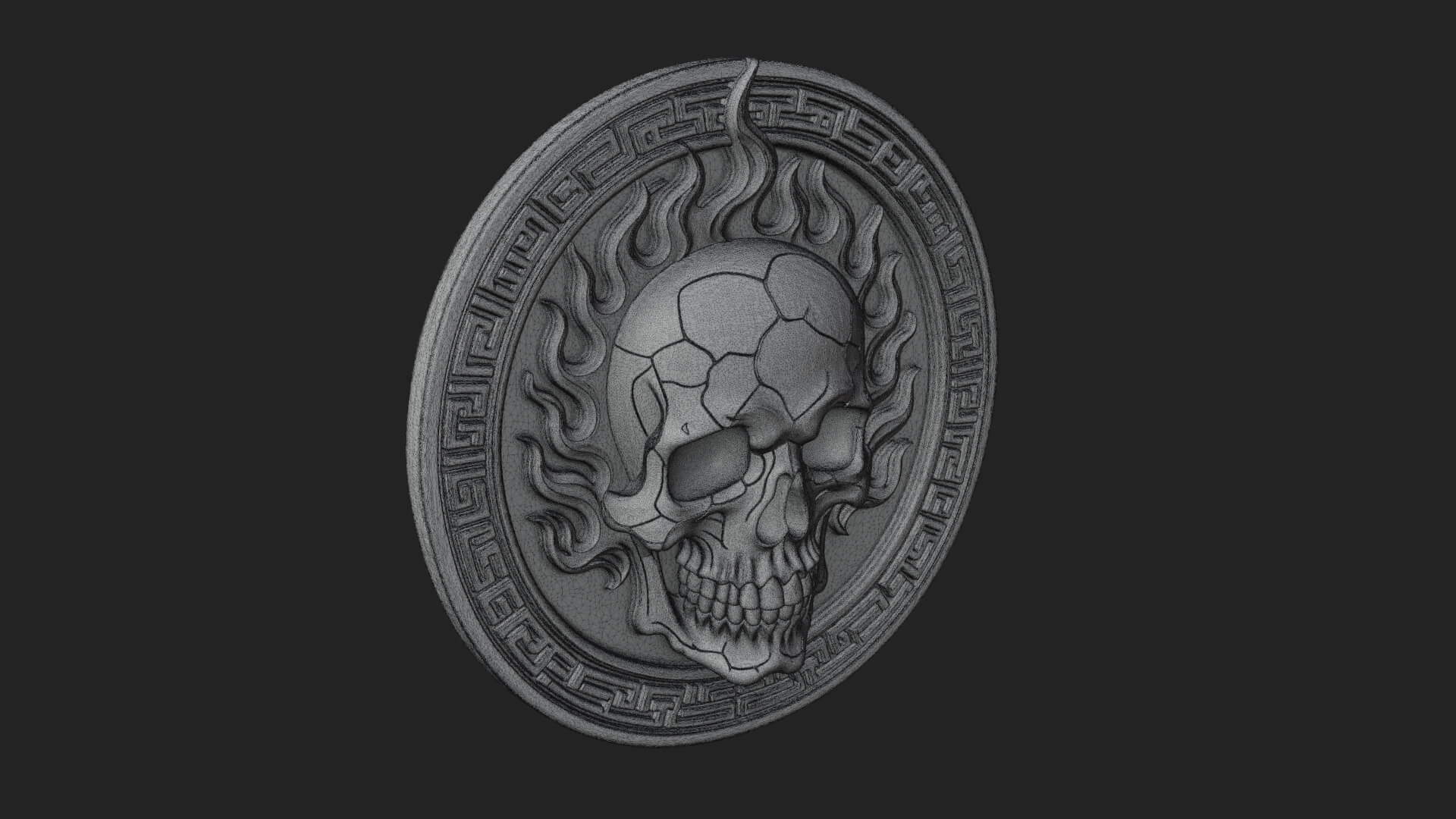 Flame Skull Oval Relief Plaque Design 1 3D Print Model 3D Model