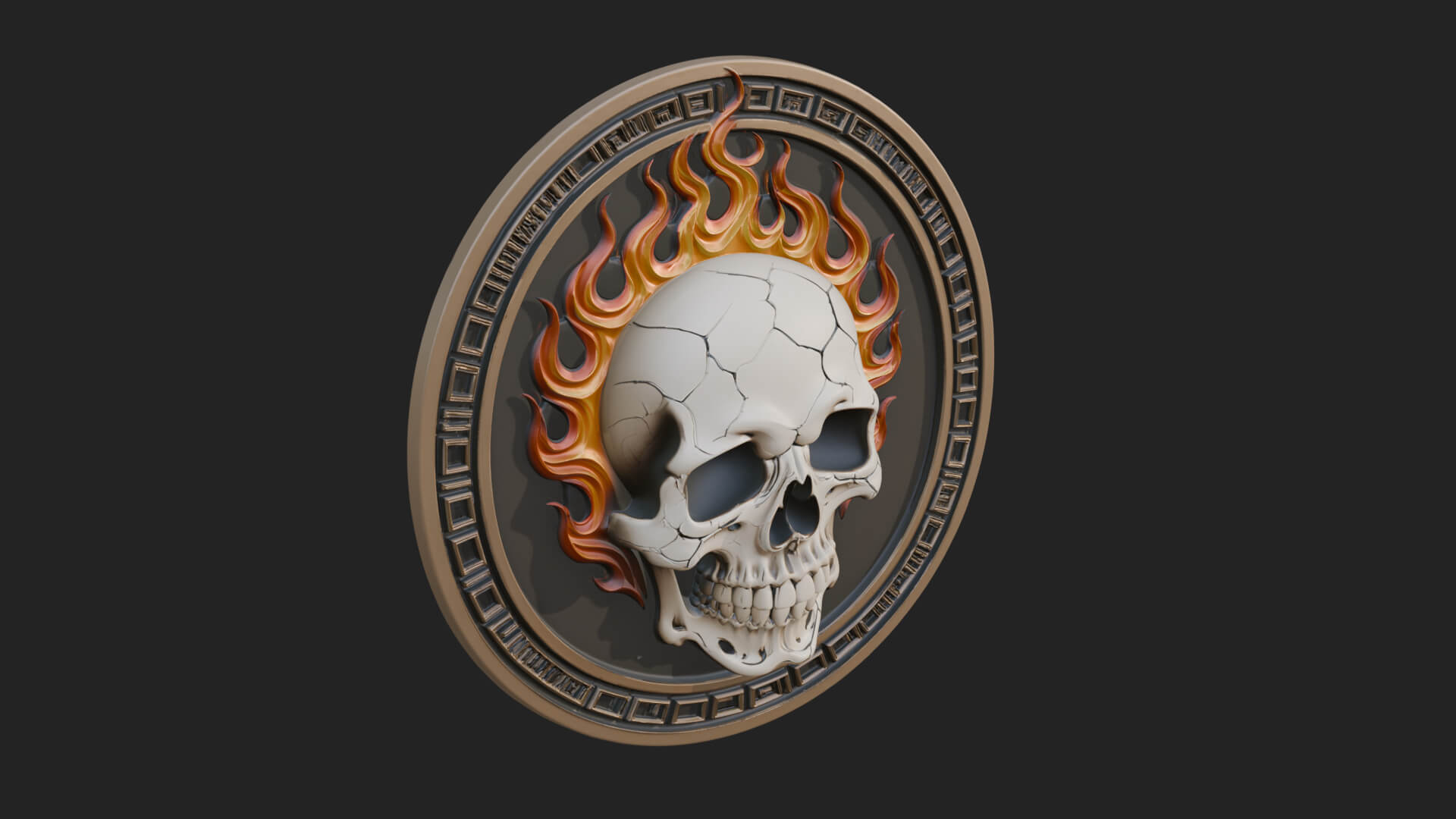 Flame Skull Oval Relief Plaque Design 2 3D Print Model 3D Model